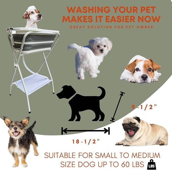 Collapsible Elevated Pet Bathtub, Foldable Washing Station for Small to Medium Dogs and Cats, Portable Pet Shower and Grooming Stand for Indoor and Outdoor Use