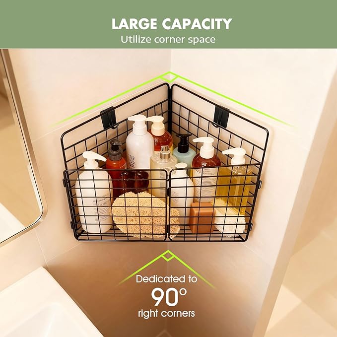 Large Bath Toy Storage, Metal Bathtub Shower Toy Holder, Foldable bath Tub Toy Organizers, Bathroom Toy Storage with Drainage for Sorting Toys/Clothes/Toiletries (1pc corner)