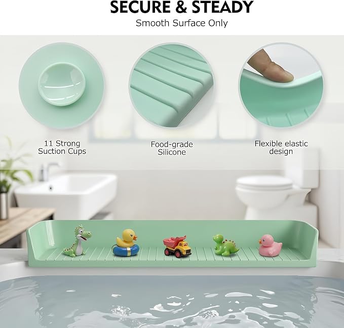 Bathtub Splash Guard,Silicone Splash Guard Play Shelf Bathtub Topper for Kids with Strong Suction Cups,Toy Holder,Toddler Bathroom Essentials
