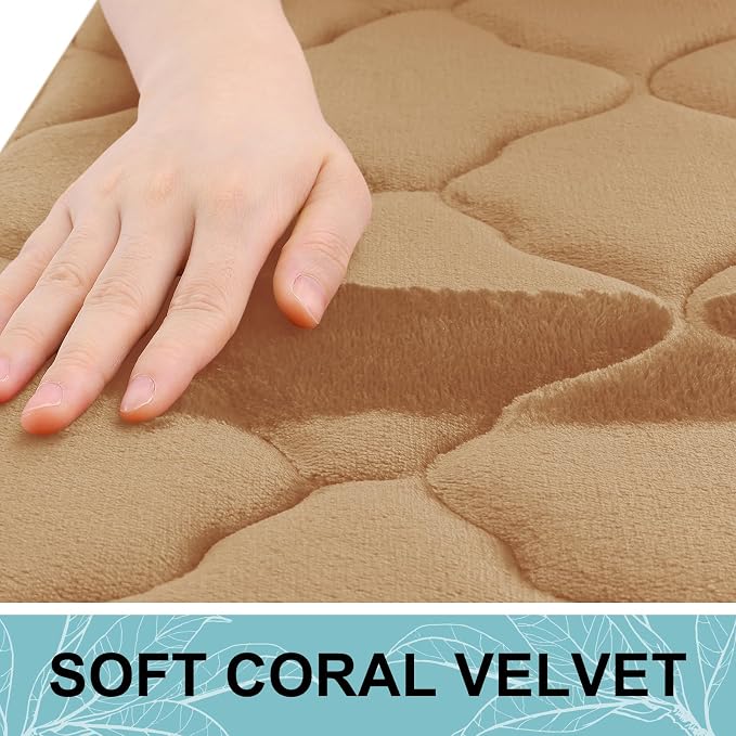 OLANLY Memory Foam Toilet Rugs U-Shaped 24x20, Ultra Soft and Absorbent Bathroom Rugs, Non-Slip, Comfortable, Machine Washable Contour Bath Mat for Toilet Base, Home Decor Accessories, Dark Beige