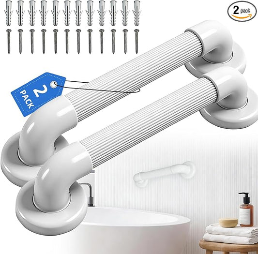 Shower Grab Bar 2 Pack 12” ABS Safety Bars for Seniors, Wall Mount Bath tub Handles with Screws & Anchors, Bathroom Support Rails for Pregnant Women & Handicap Users, Toilet & Bathtub Assistance