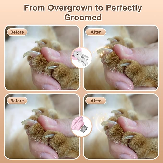 2-in-1 Dog Nail Clippers and Cat Nail Clippers with Light, Quick Sensor and Safety Guard, USB Rechargeable Pet Nail Trimmer with 2 LED Lights for Large Medium Small Dogs and Cats (Pink)