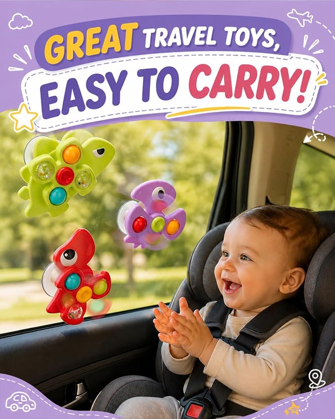 3PCS Dinosaur Suction Cup Toys for 1 Year Old Boys Girls | Sensory Baby Bath Toys for Toddlers 1-3 | Infant Travel & Window Toys | Birthday
