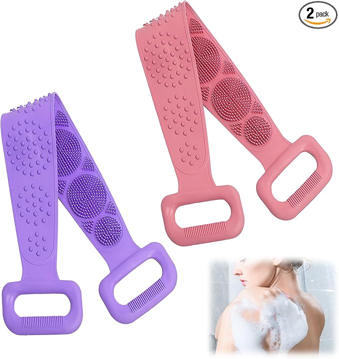 Silicone Body Scrubber for Shower,Silicone Back Body Scrubber with Handle,27.5 Inch Exfoliating Deep Clean Bath Body Brush Scrubber for Men and Women-2 PCS