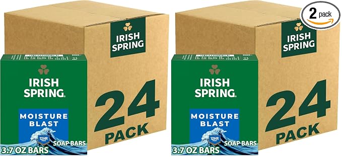 Irish Spring Bar Soap for Men,Moisture Blast,3.7 Oz,(Pack of 48)