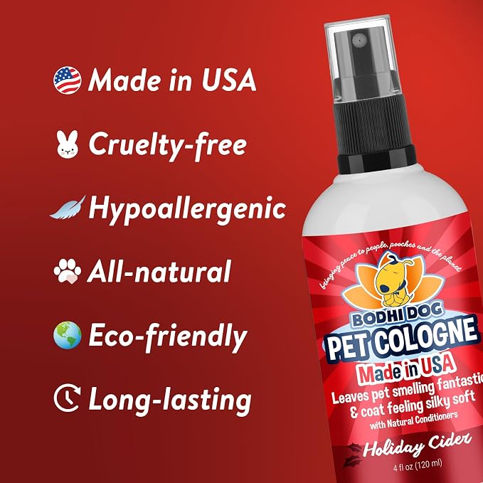 Bodhi Dog Natural Dog Cologne (Holiday Cider) - Premium Scented Deodorizing Pet Perfume with Conditioner for Dogs & Cats - Keeps Pets Fresh & Clean - Gentle and Safe Formula, Made in USA (4 Fl Oz)