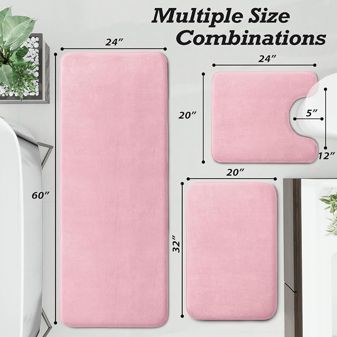 HUXMEYSON Bathroom Rugs Sets 3 Piece, Non-Slip & Quick Dry Bath Mat Set, Ultra Soft Velvet Bath Rugs for Bathroom, Toilet and Shower Floor, Rose Pink