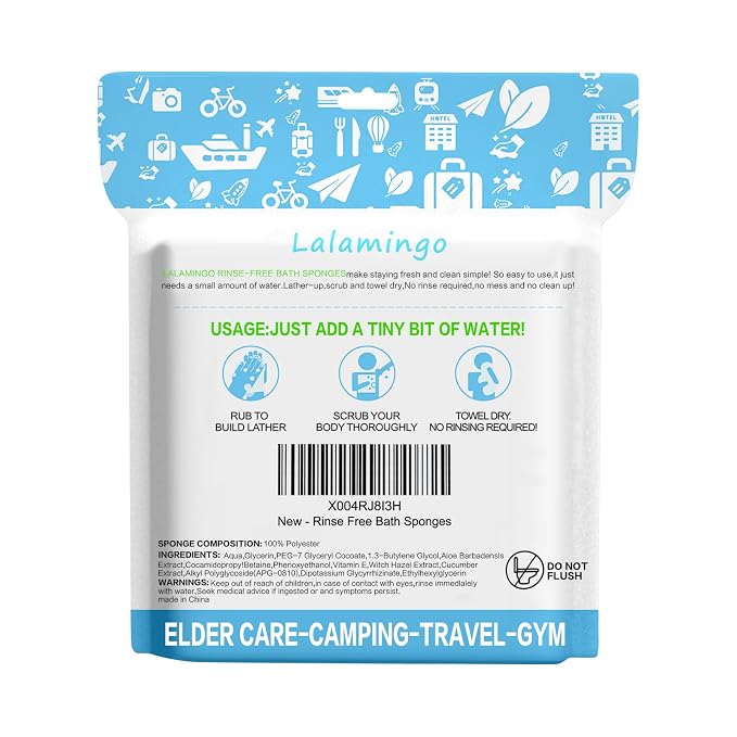 Disposable Rinse Free Bath Sponges, No Rinse Bathing Wipes for Adults, Soap Infused Dry Shower Wipes for Elderly, Bedridden, Camping, Post Surgery (pphm-08)