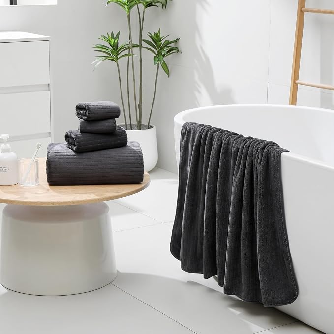 YTYC 39x78 Bath Sheets Extra Large Bath Towels for Adults Super Soft Absorbent Microfiber Oversized Bathroom Towels - Charcoal Grey,2 PCS
