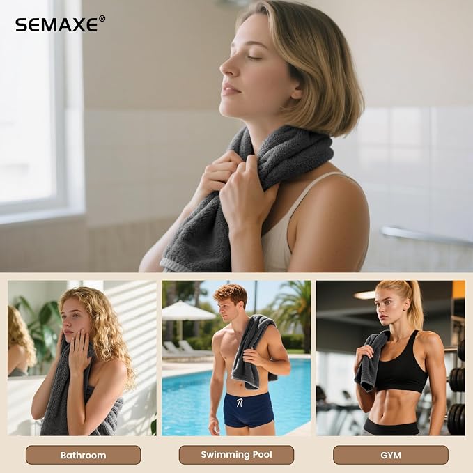 SEMAXE 4-Pack Gray Cotton Hand Towels for Bathroom with Hanging Loops | Sink-side towels for drying hands and face, ideal for bathrooms, guest baths, powder rooms, OEKO-TEX certified, easy care