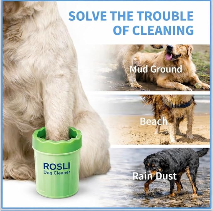 ROSLI Dog Paw Clianer Cup - Portable Pet Paw Washer for Dogs - Deep Cleaning Mud & Dirt - Silicone Brush - Easy to Use & Wash (Blue, Large) (Green, Large)