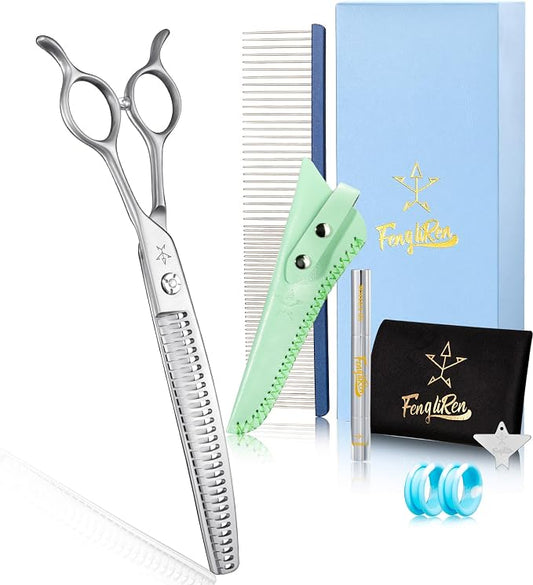 High-end Professional Dog Grooming Curved Thinning Scissors Teeth Blending Shears Pet Texturizing Thinner Blender Shears 7.5 Inch Extremely Very Sharp Made Of Stainless Steel Alloy For Dog Cat Groomer