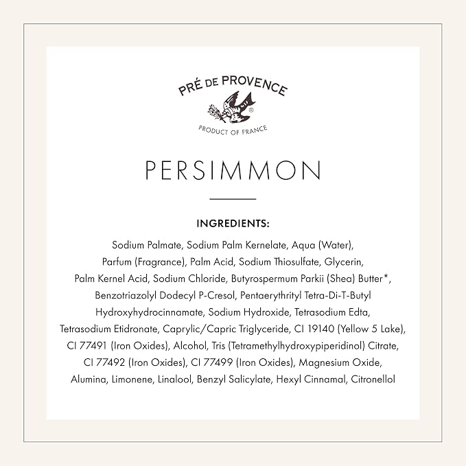 Pre de Provence Artisanal Soap Bar, Enriched with Organic Shea Butter, Natural French Skincare, Quad Milled for Rich Smooth Lather, 8.8 Ounce, Persimmon