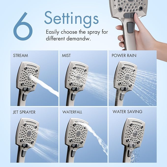 Filtered Shower Head with Handheld, High Pressure 5 Functions Handheld Shower Head with 59" Extra Long Stainless Steel Hose & Adjustable Bracket, Built-in Waterfall