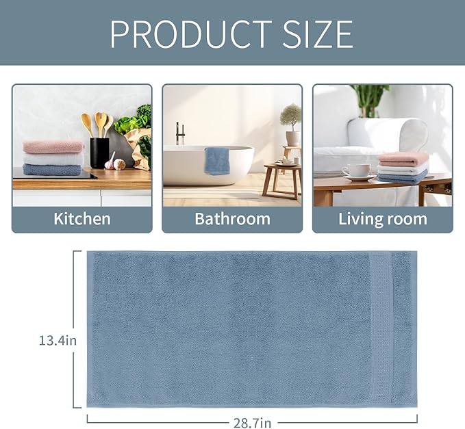 Hand Towels 3 Pack, 100% Cotton Towels, 13x29 Inches, Ultra Soft and Highly Absorbent Face Towels for Bathroom, Gym, Shower, Hotel, Spa & Kitchen, 3 Colors