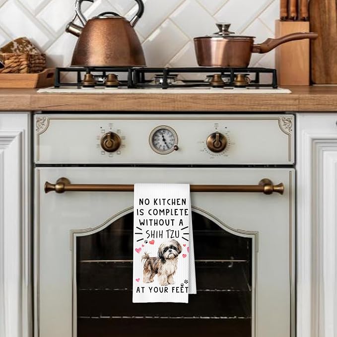 Shih Tzu Funny Dog Kitchen Towels - Shih Tzu Waffle Weave Hand Towels for Woman,A Kitchen is Not Complete Without A Shih TzuDish Towel for Bathroom,Dog Lovers Gift for Women,16×24 Inch