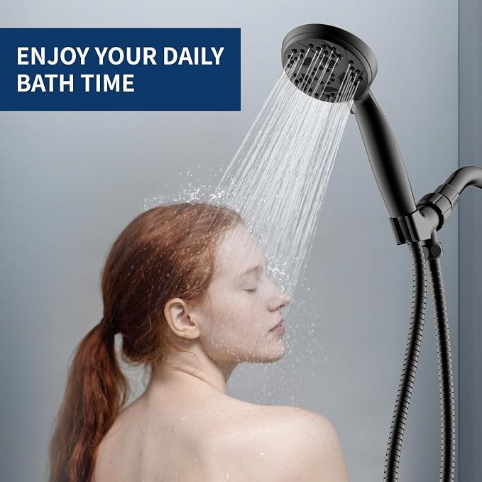 Hand Held Shower Head, High Pressure 6 Spray Mode Handheld Showerhead, Matte Black Shower Head with 59 Inch Stainless Steel Hose and Adjustable Bracket