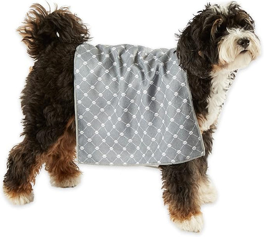 Bone Dry Pet Grooming Towel Collection Trellis Print, Microfiber Absorbent Drying Set, 15x30, Gray, 3 Count