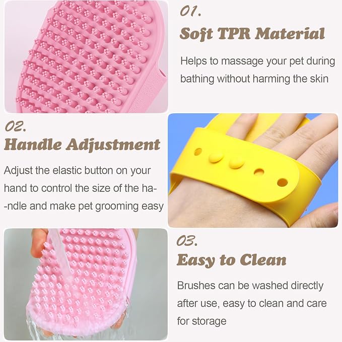4Pack Pet Grooming Brush Kit, Aoche Dog Bath Brush Flea Comb for Dogs Pet Shampoo Brush Soothing Massage Rubber Comb Flea Lice Comb Cat Tear Stain Comb Dog Brush for Shedding, Pink+Yellow