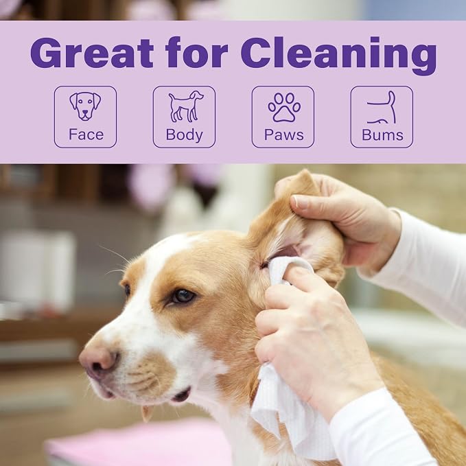 Prime Pets Dog Wipes for Paws and Butt, 100 Count, 8" x 8" Hypoallergenic Pet Wipes for Dogs Cats Cleaning Deodorizing, Lavender Scented, Thick Puppy Wipes for Ears, Eyes, Body and Teeth
