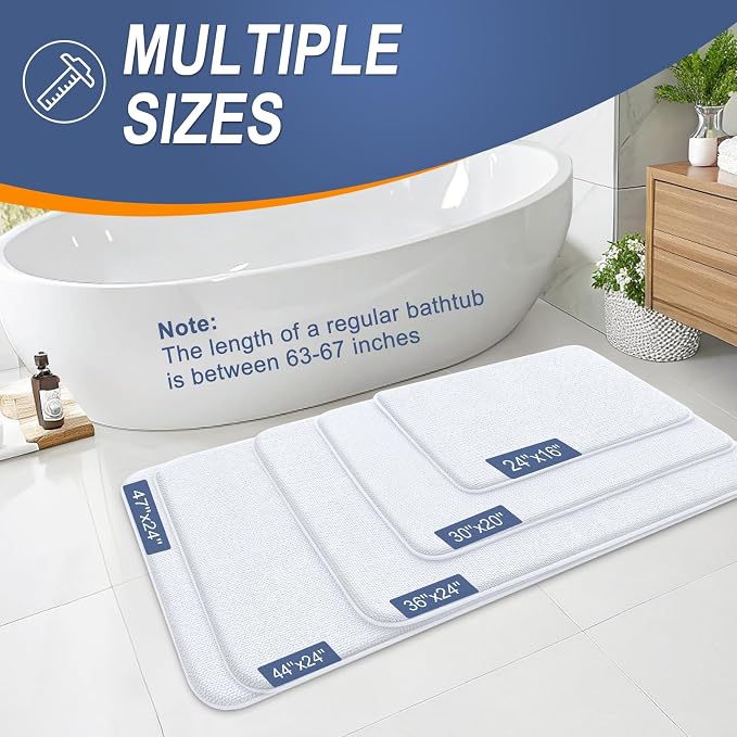 OLANLY Thick Memory Foam Bathroom Runner Rugs 59x20, Extra Soft Absorbent Long Bath Rug, Quick Dry Bath Mats, Non-Slip, Machine Washable Mat for Bathroom, Tub and Shower, Home Decor Accessories, White