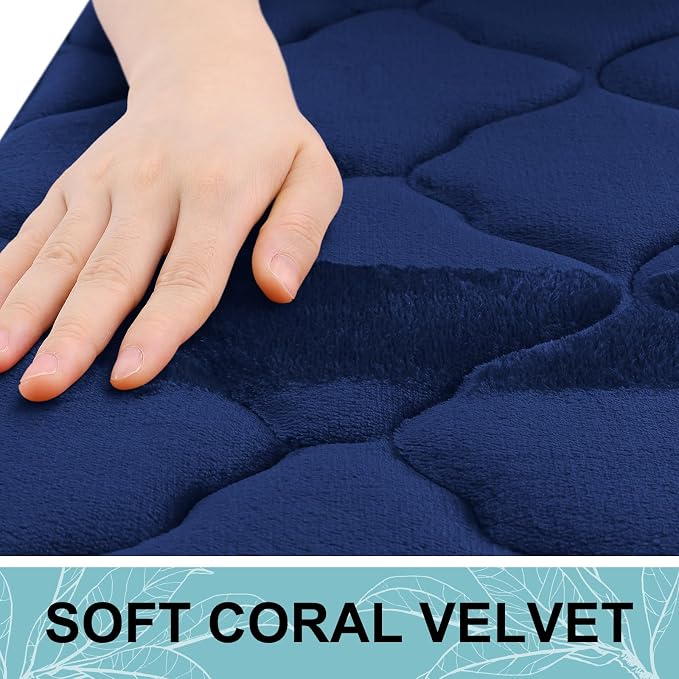 OLANLY Memory Foam Bath Mat Rug 44x24, Ultra Soft and Absorbent Bathroom Rugs, Non-Slip, Comfortable, Machine Washable Bath Carpet for Bathroom Floor, Tub, Shower and Home Decor Accessories, Navy