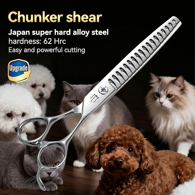 Fenice Professional Pet Grooming Scissors, High-End Dog Hair Cutting Shears with Ergonomic Handle, Super Hard Alloy Steel, CNC Precision Craftsmanship (Chunker, 7.0")