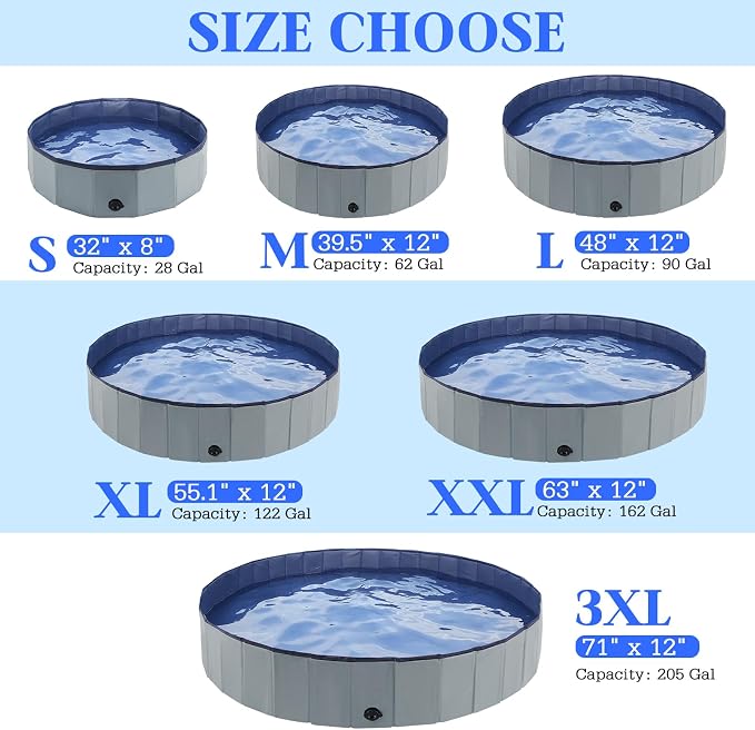 Eooqi Foldable Dog Pool, Portable Pet Bath Tub and Kiddie Swimming Pool, Collapsible Bathtub for Puppies, Small, Medium and Large Dogs, Cats and Kids, 63 x 12 in, Gray