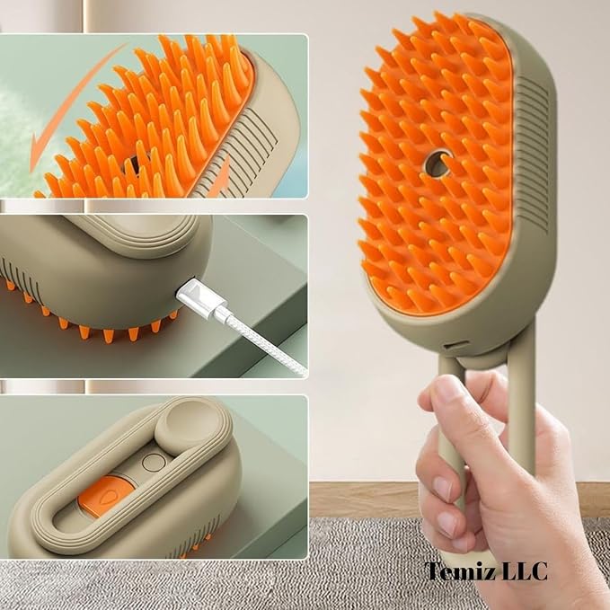 4-in-1 Pet Grooming Brush with Water Spray for Dogs & Cats, Silicone