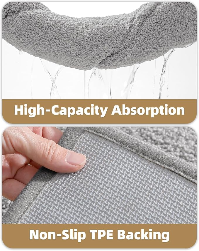 Color&Geometry Long Light Grey Bathroom Runner Rug- 24"x43" Absorbent Bath Rugs Non Slip Washable, Soft Bath Mats for Bathroom Floor, Shower, Bathtub, Laundry