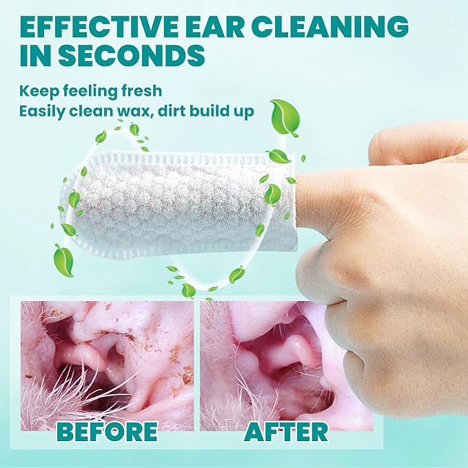 MEDUWEDU Wider Ear Cleaner Finger Wipes 60 Counts, Dog Ear Cleaner, Grooming Kit Care for Dogs and Cats,Otic Cleaning Pads, Remove Wax, Dirt & Stop Smelly, Itchy, Non-Irritating, Coconut Scent