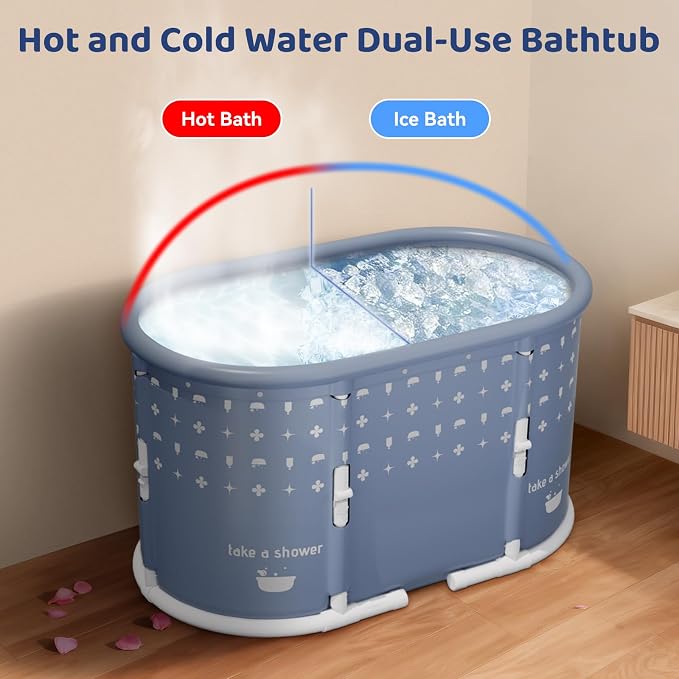 Portable Bathtub, Foldable Bathtub No Installation, Freestanding Shower Bathtubs with Cushion, Collapsible SPA Soaking Bath Tub, Hot & Ice Bath Tub for Indoor Outdoor (Light Gray)
