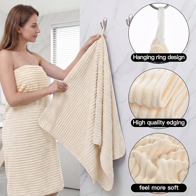 ZVH 2 Pack Extra Large Bath Sheets, 35"x70" Microfiber Quick Dry Absorbent | Beige Ultra Soft Highly Absorbent Bath Towels with Hanging Loops, Machine Washable, Great for Bathroom Spa Pool Hotel Use