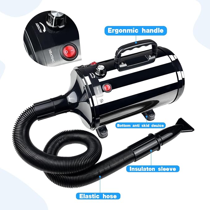 Dog Dryer,High Velocity Professional Dog Grooming Dryer,Adjustable Temperature and Speed with 4 Different Nozzles