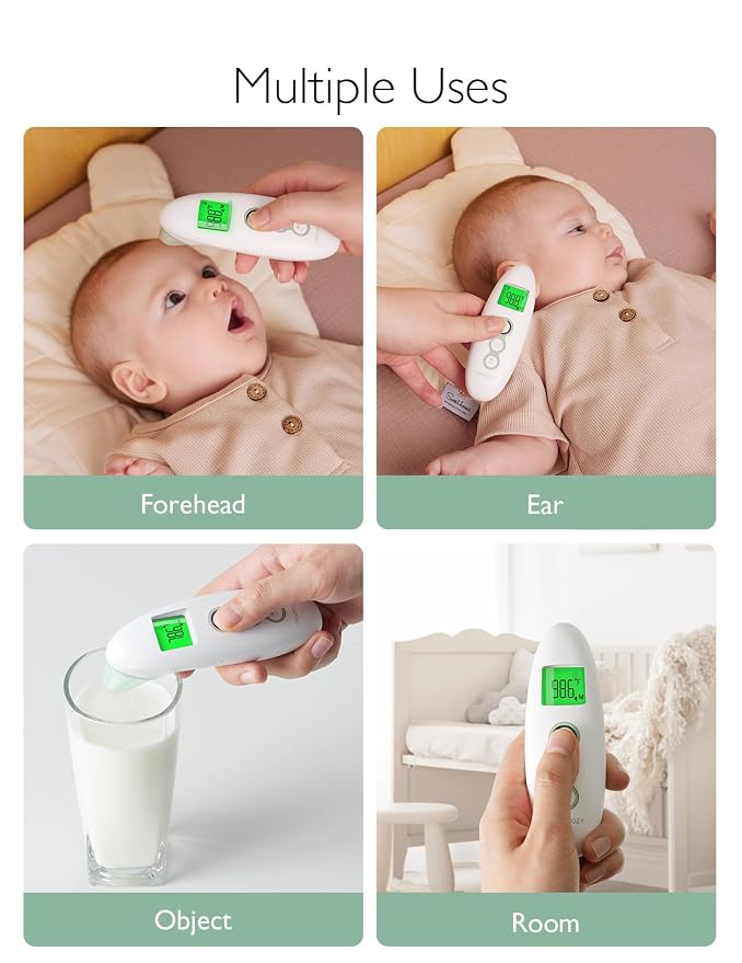 Momcozy Non-Contact Forehead and Ear Thermometer, Digital Infrared Thermometer for Adults and Kids, with Child Mode, Fever Alarm Function, Mute and Memory Functions, Fast and Accurate Measurement