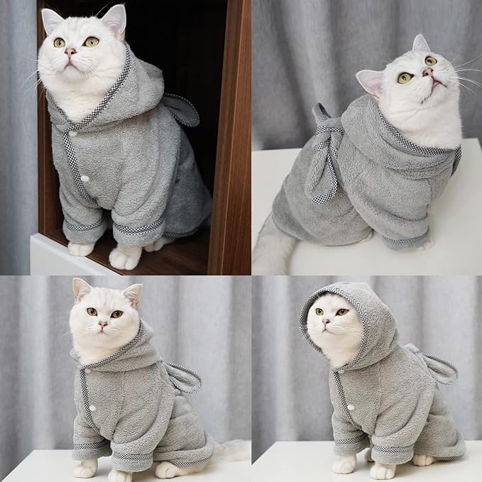 Dog Bathrobe, Microfiber Fast Drying Absorbent Hooded Bath Towel White for Puppy Small Medium Large Dog Cat (L, Gray)