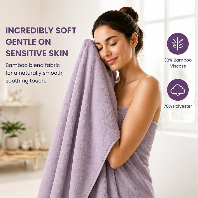 SEISSO 4 Pack Extra Large Bath Towels 63"x35", Bath Sheets for Sensitive Skin 70% Polyester 30% Viscose Fiber from Bamboo, Super Soft, Highly Absorbent & Quick Dry, Oversized