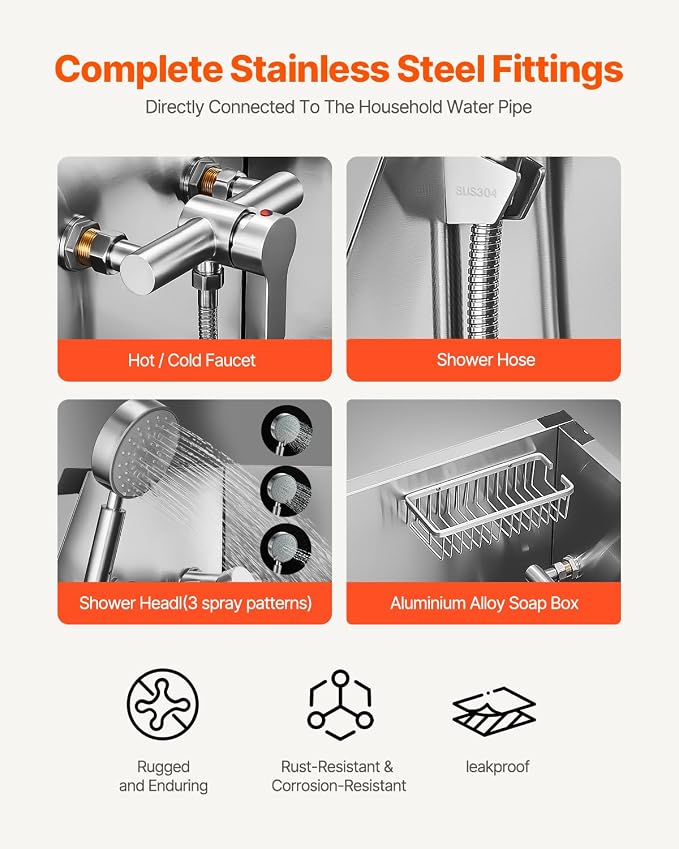 VEVOR 38 Inch Stainless Steel Dog Washing Station, Pet Grooming Tub with Hot & Cold Faucet, Showerhead, Home Wash Sink, Fits Small and Medium Cats and Dogs, Non-Slip Stairs (Left Door)