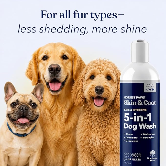 Honest Paws Dog Shampoo and Conditioner - Premium Dog Wash for Allergies and Dry, Itchy, Moisturizing for Sensitive Skin - Sulfate Free, Plant Based, All Natural -16 Fl Oz