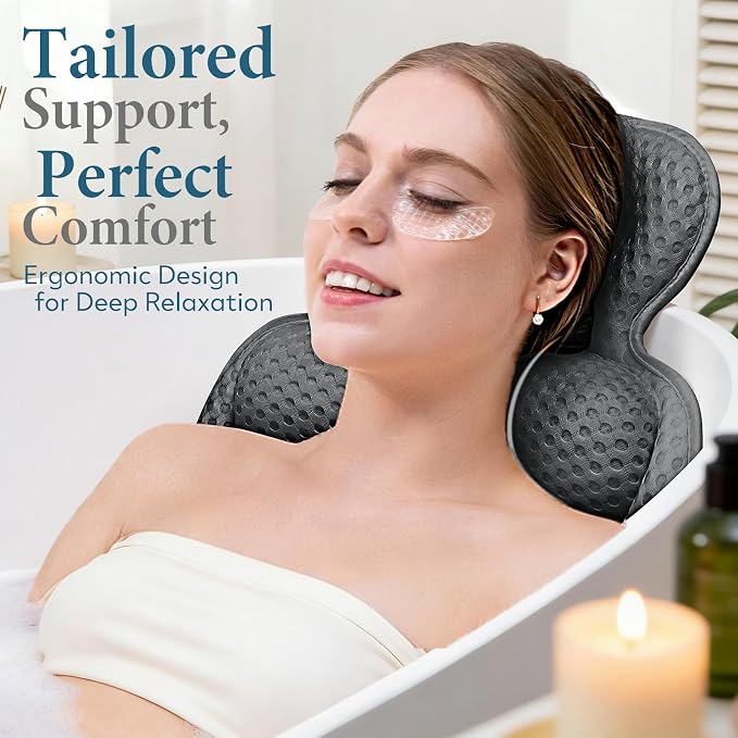 Bath Pillows for Tub, Skin Friendly Bathtub Cushion for Head and Neck with Soft 5D Mesh Fabric and 54 Non-Slip Suction Cups, Relaxing Tub and Shower Accessories Spa Gift (Dark Gray, Standard)