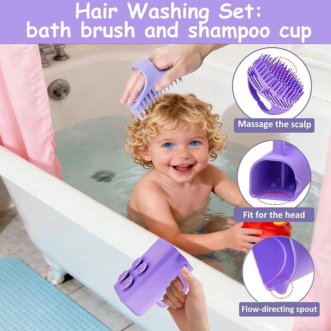 Portable Hair Washing Station Set,Silicone Hair Washing Station for Kids,Children,Toddler,Sink or Bathtub Shampoo Buddy, Attached Shampoo Brush and Baby Bath Rinse Cup(Relaxing Hair Washing)