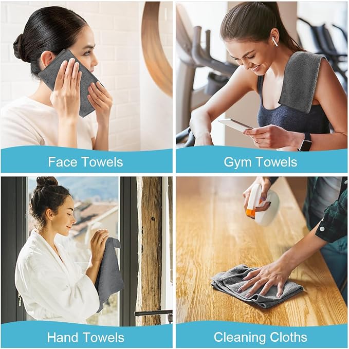 Orighty Wash Cloths, 20 Pack Face Towels, Soft Quick-Drying Washcloths, Multi-Purpose Microfiber Face Cloths for Bathroom, Gym, Spa, Hotel, Travel, 11.5"x11.5", Grey