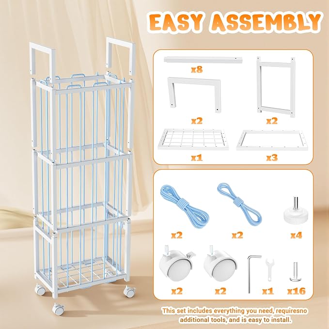 Stuffed Animal Storage, Metal Stuffed Animal Holder with Wheels & Elastic Cords, Space Save Toy Organizer, Large Capacity Stuffed Animal Zoo for Playroom, Bedroom, Nursery (54" Blue)