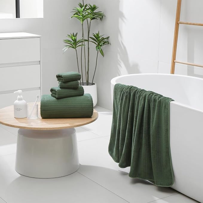 YTYC 39x78 Bath Sheets Extra Large Bath Towels for Adults Super Soft Absorbent Microfiber Oversized Bathroom Towels - Olive Green,2 PCS