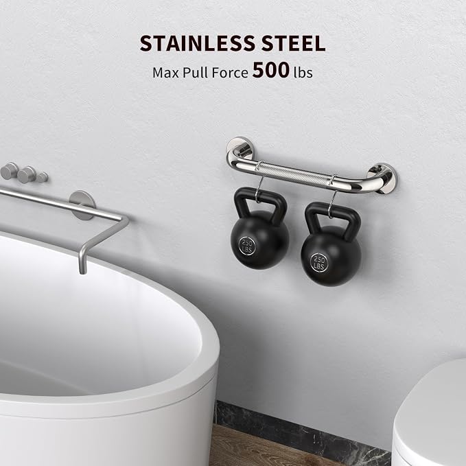 2 Pack 12 Inch Anti Slip Shower Grab Bar Handle, ZUEXT Chrome Stainless Steel Bathroom Grab Bar, Knurled Bathroom Balance Bar,Safety Hand Rail Support,Handicap Elderly Injury Senior Assist Bath Handle