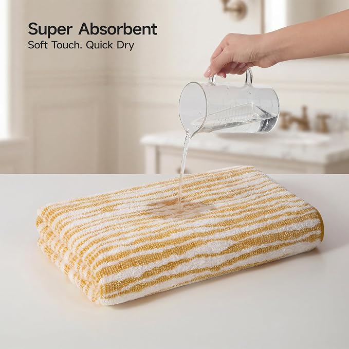 REDKISS Yellow Bath Towels for Bathroom 2 Pack, 100% Cotton Double-Sided Design, Super Soft & Quick Dry Towel, 29 x 59 Inches