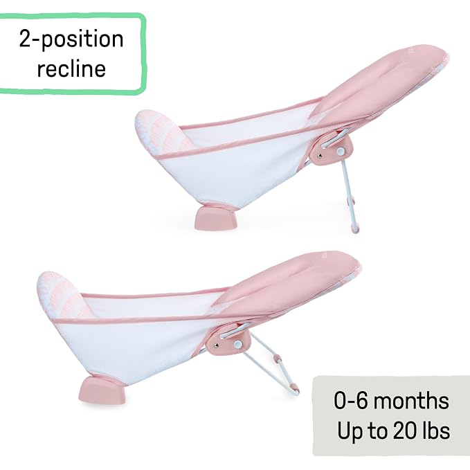 Ingenuity Foldaway 2-Position Bather,2-Position Adjustable Support Baby Bath seat for Sink or Bathtub,Ages 0-6 Months,up to 20 pounds,Pink,(Pack of 3)