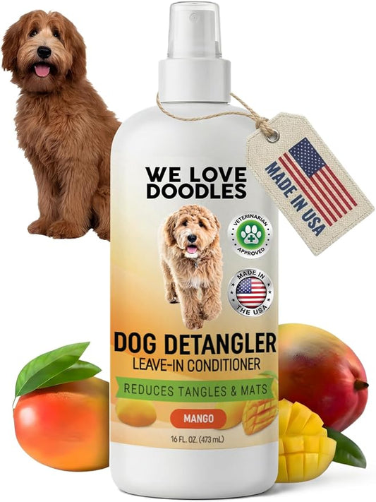 We Love Doodles Dog Detangler Spray - Leave-in Conditioner for Dogs - Dog Detangling Spray - Dematting Spray for Dogs - Tangle Remover - Made in The USA - Large 16 fl oz (Mango)