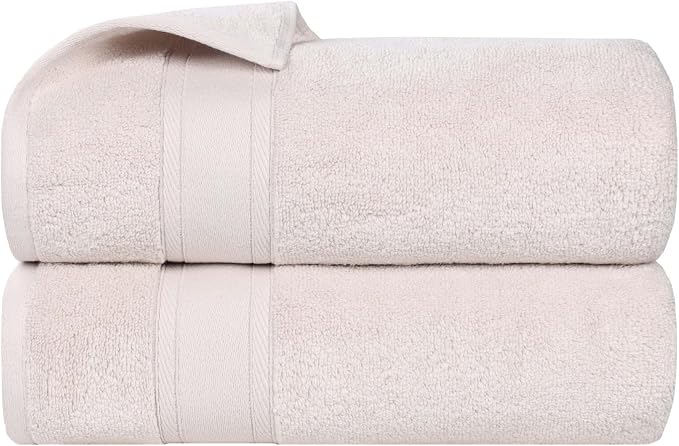 Superior Belmont Zero Twist Cotton Medium Weight Towels, for Guest Bath, Bathroom, Shower, Spa, Plush, Quick Dry, Ultra-Soft Towels, Bath Essentials, Thick Border, Bath Towels, Set of 2, Silver