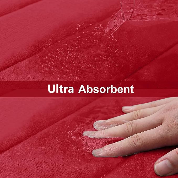 Buganda Memory Foam Bath Mat, 34" x 20", Ultra Soft Bathroom Rugs, Water Absorbent and Machine Washable Bath Rug for Bathroom, Shower, and Tub, Red